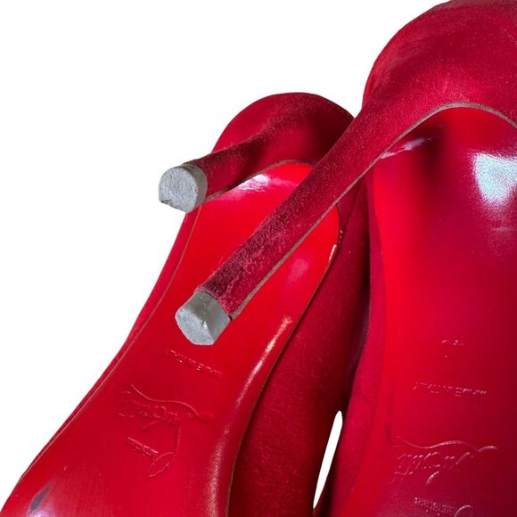 Christian Louboutin Pigalle Follies 100 Red Suede Oeillet Pump Heel Size EU 40 - Picture 9 of 10